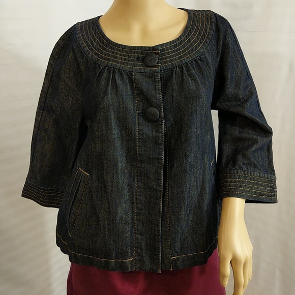 Ann Taylor denim dark Bolero Cape jacket M - Picture 5 of 8